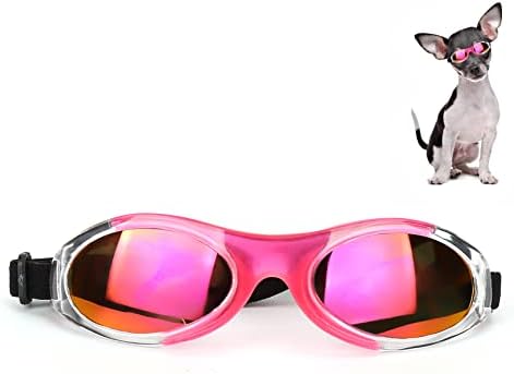משקפי שמש של כלב Ufandia, משקפי חיות מחמד משקפי כלבים להגנה על UV והגנה על עיניים משקפי חיות מחמד נגד ערפל עם רצועה מתכווננת,