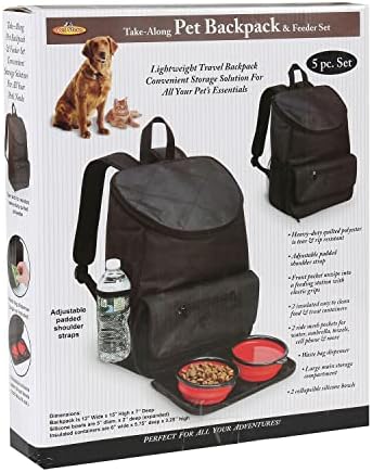 אטנה ציוד לחיות מחמד נסיעות תרמיל-5 חתיכה חתול מזון כלב מזון אחסון מיכל תיק, שחור נסיעות תיק עם כלב מזון מיכל סט , מתקפל