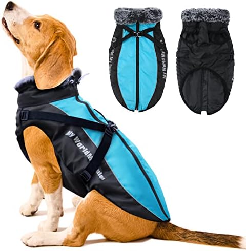 מעיל חורף של כלב עם רתמה לכלבים בינוניים - ז'קט שלג כלב אטום למים, בגדי מחמד של אפוד כלב רפלקטיבי