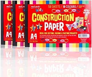 נייר בנייה של מונט מארטה, נייר בנייה גדול לילדים, 10 צבעים שונים 150 גיליונות וגודל A4 90 GSM