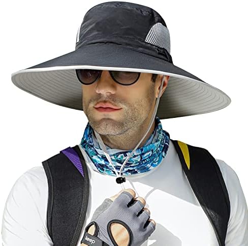 רחב ברים דיג שמש כובע לגברים עד 50 + עמיד למים לנשימה ספארי טיולי קמפינג כובע עבור גדול / קטן ראש