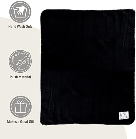 Rae Dunn זורק שמיכה- שמיכות רכות דקורטיביות למיטה או ספה, זריקות נעימות לספה, זריקת פליס שחורה קטיפה רקומה באהבה