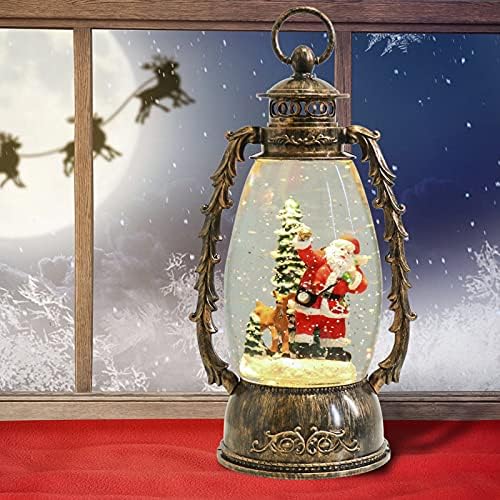 Wondise מואר חג המולד גלובוס שלג פנס מוזיקלי סנטה עם טיימר, סוללה ומופעלת על ידי USB, פסל שרף סנטה מסתובב מים ועיצוב