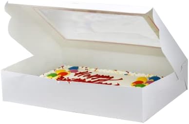 תעודות נהדרות קופסת עוגת מאפייה לבנה גדולה, חלון צלופן ברור, קרטון איכותי 19 x 14 x 4 חבילה של 10