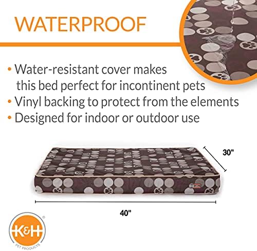 מוצרי חיות מחמד של K&H מקורה/חיצוני מיטת כלבים אורטופדית מעולה חום/כפה בינוני 30 x 40 x 4 אינץ '