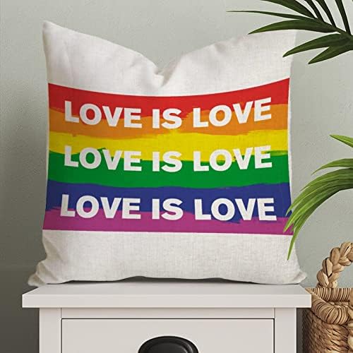 אהבה היא אהבה לזרוק כרית כיסוי כרית ביום האהבה מארז קשת גאווה גאווה לסבית הומוסקסואלית מאותו מין להטבים כיסוי כרית מרובע