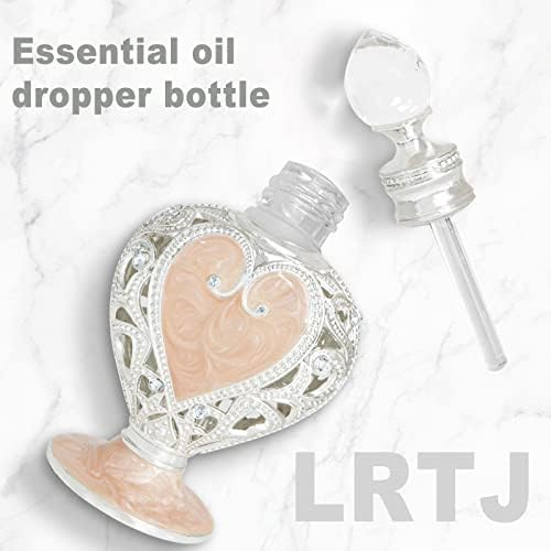 LRTJ משובצת וינטג 'זכוכית בושם בקבוק לב צורת לב אמייל ריק לבקבוק בושם לבקבוק ניחוח ניחוח （ורוד））