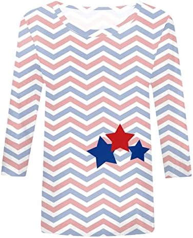 4 ביולי חולצות לנשים אמריקאי דגל קיץ 3/4 שרוול צוות צוואר טיז שלושה רבעים שרוול חג מזדמן חולצה למעלה