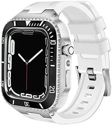 ערכת שינוי CNHKAU מסגרת לוחית מתכתית עבור IWATCH 8 7 6 5 4 SE רצועת פלדה וגומי שעון גומי עבור Apple Watch Band 7 45 ממ 44 ממ
