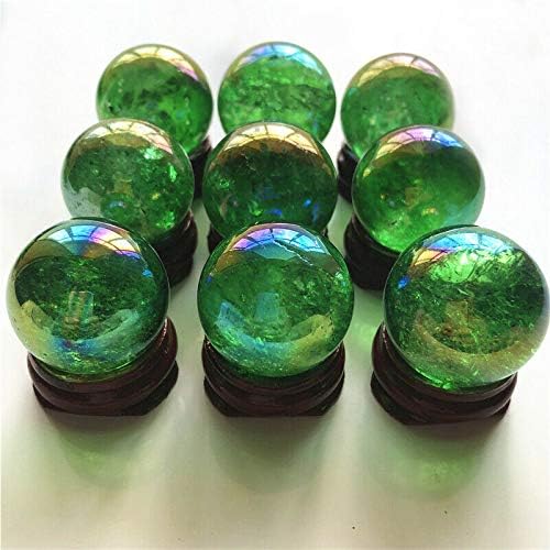 Laaalid XN216 1 PC 29-31 ממ ירוק אלקטרוניום טיטניום אורה לבן קוורץ כדורי קריסטל כדורי כדור גביש עיצוב כדורים אבנים טבעיות ומינרלים
