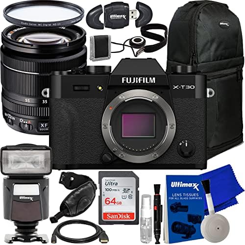 Fujifilm X-T30 II מצלמה נטולת מראה עם עדשה 18-55 ממ + Sandisk 64GB Ultra SDXC כרטיס זיכרון, תרמיל קלע, Speedlite