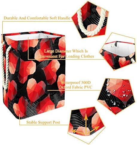 דקורטיבי כביסת אדום לב דפוס מתקפל אחסון סל עם ידיות צידניות עבור צעצועי בגדי ארגון