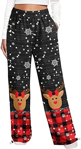 חג המולד של נשים סינץ 'מכנסי טרנינג תחתון אופנה סנטה קלאוס איילים הדפסים רצים אתלטים מותניים גבוהים עם כיסים