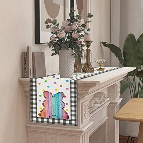 פשתן שולחן פסחא רץ שולחן חג הפסחא שמח בצבעי מים דתיים ישו קישוטי ארנב פסחא ואספקה ​​לשולחן המטבח הביתי -13 × 72 ''