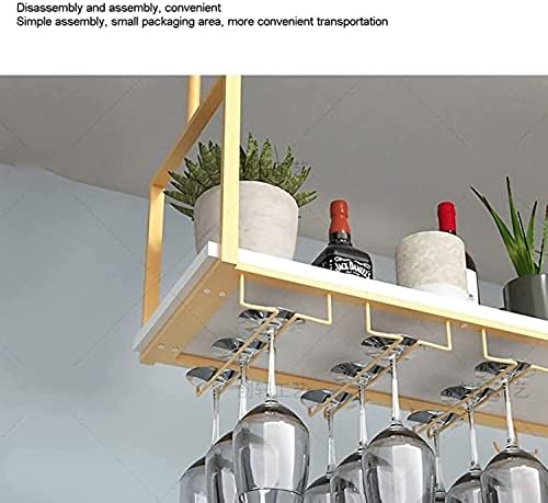 EMISOO מדף תקרה תלוי מדפים צפים למסעדת בר מטבח, מתלי אחסון תלויים, מתלי זכוכית יין תקרה, מתלה יין מעץ מלא ברזל, עם מעקה,