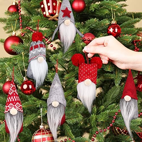 D-Fantix Gnome קישוטים לחג המולד סט של 6, גמדי טומטה שוודים בעבודת יד קישוטים דקורטיביים קטיפו קישוטי חג המולד עץ תלוי