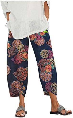 מכנסי קפרי פשתן לנשים מכנסי מטען רחבים רחבים מזדמנים קיץ מוצק מותניים גבוהים עם מכנסיים קצוצים דלים קפריס