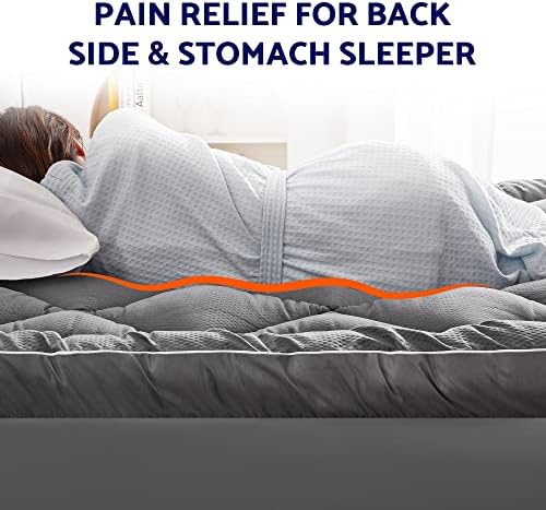 אזור שינה מזרן קינג עבה במיוחד קטיפה קטיפה ותומכת לכאבי גב, כיסוי כרית מזרן מובלט נושם, טופר מיטה רכה אלטרנטיבית עם