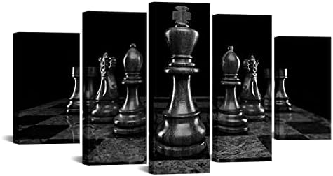 שחמט בד קיר אמנות לסלון כהה שחמט לוח קיר הדפסת מלך אביר ציור שחור מלך אביר של שחמט התקנה על בד בינלאומי שחמט