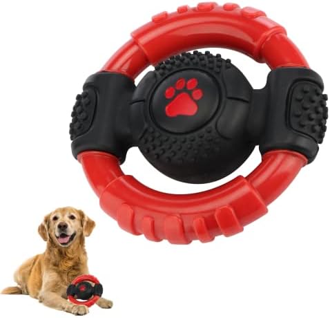 גלגל ההגה של Godcone צעצוע כלב בלתי ניתן להריסה ， צעצועים לעיסת כלבים חריקים לעיסות אגרסיביות ， צעצועים לכלבים גומי לכלבים גדולים
