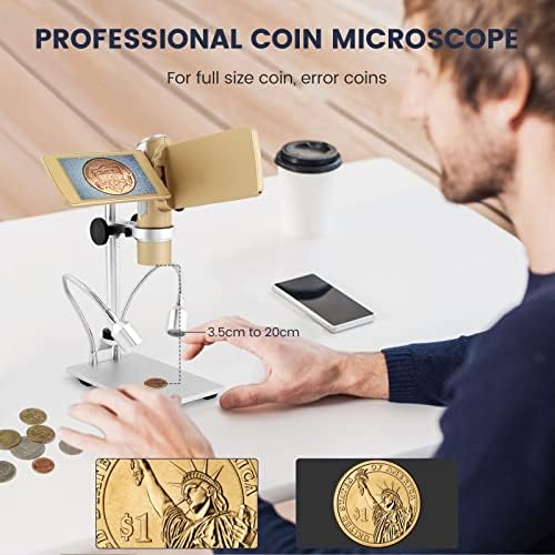 מיקרוסקופ נייד כף יד חיישן 5 מגה פיקסל 4 אינץ ' צג מסתובב עבור חותמת אבן מטבע לאסוף, מטבע בגודל מלא, מטבעות
