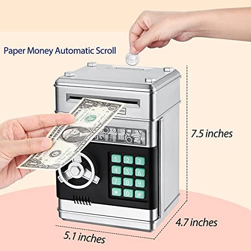 Shomote Bank Piggy לבנים, מכונת כספומט של נייר גלילה אוטומטית מכונת כספומט עם נעילת סיסמא בטוחה, קופסת חיסכון בפלסטיק