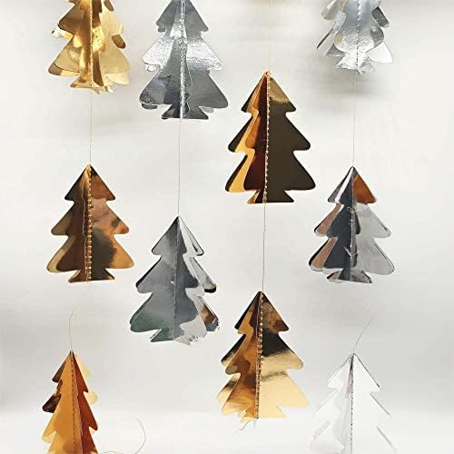 JEYE מכסף זהב 3D עצי חג המולד גרלנד קישוט נייר נייר חג המולד עצי תלייה סטרימוס תפאורה תפאורה של מסיבת חורף עיצוב חג המולד