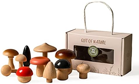 הבטחה צעצועי פטריות עץ מעץ - מונטסורי בלוקים מעץ ערימת צעצועים לפעוטות, פטריות מיניאטורות בגדלים שונים