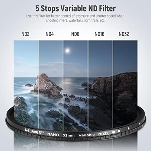 Neewer 52 ממ HD משתנה nd פילטר ND2-ND32 NO X צלב/זכוכית אופטית/30 שכבה מצופה ננו/מסגרת סגסוגת אלומיניום דקה אולטרה/דוחה