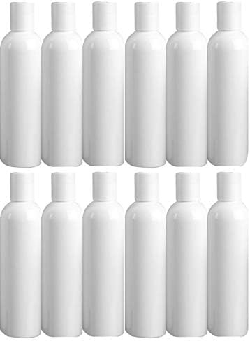 4 אונקיה של בקבוקים עגולים של קוסמו, פלסטיק לחיות מחמד ריק ללא מילוי BPA, עם כובעי דיסק לבנים של לחיצה לבנה