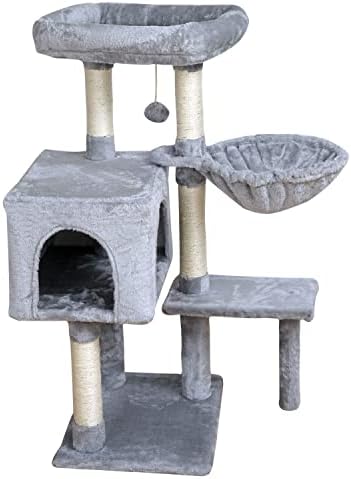 קיומי חתול עץ חתול מגדל דירה עם סיסל גרוד עבור מקורה חתולי חתול עץ חתול ריהוט עם ערסל מוט חתלתול כדור צעצועים, רב-רמת