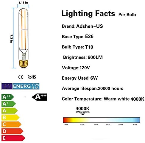 ניתן לעמעום 6 וולט אדיסון צינורי נורות לד ט10 / ט30, ה26 בסיס בינוני 4000 קראט אור יום מנורת נימה לבנה 60 וואט נורת