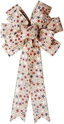 קשת יוטה קשת פטריוטית של Sopcone, 20.5 זר ארוך קישוטי קשת קישודים אמריקאים אדומים כוכבים כחולים לבנים ליום הזיכרון,