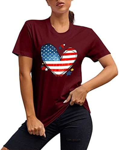 4 ביולי חולצות חולצות לנשים שרוול קצר חולצות טוניקה עם צווארון פסים בדגל אמריקאי חולצות טיז פטריוטיות