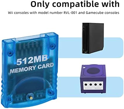 כרטיס זיכרון טולסום 512MB 4 אזורי נתונים עבור קונסולת GameCube ו- Wii, כחול 512MB