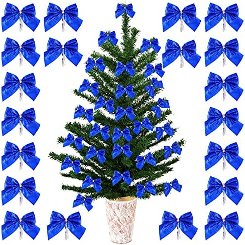 Kesyoo מתנה עטיפת קשתות 60 יחידות מיני קשתות חג מולד עץ חג המולד קשת קשת קשת כחולה קישוטי קשת דקורטיביים לחג המולד עיצוב
