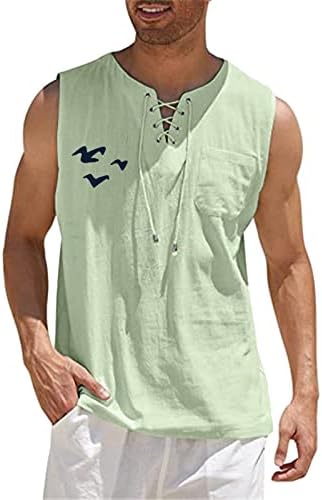 XXBR Mens כותנה פשתן גופיות חולצות ללא שרוולים שרוך v הצוואר הדפס גרפי מזדמן כושר נינוח כושר חוף היפי אפוד