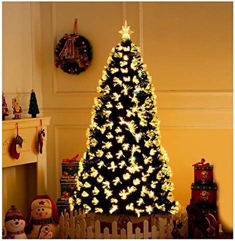 עץ חג המולד של סיבים אופטיים מראש של DLPY, עץ חג המולד מלאכותי זהב צירים אורות צבעוניים צבעוניים עץ אורן