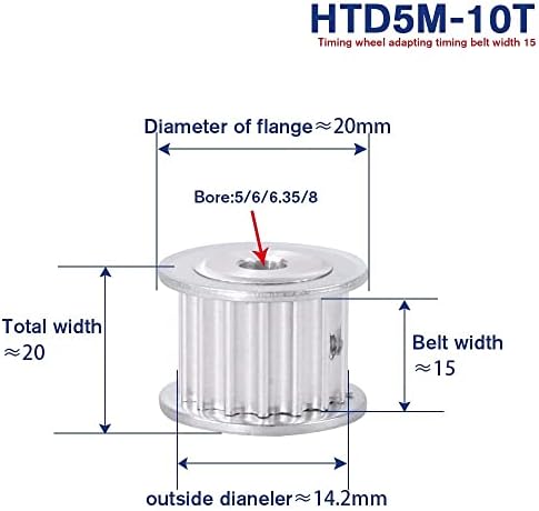 ZhengGuifang Professional HTD5M 10T גלגלת חגורת תזמון, נשא 5/6/6.35/8 ממ גלגלת הילוכים 5M רוחב 15 ממ גלגלת