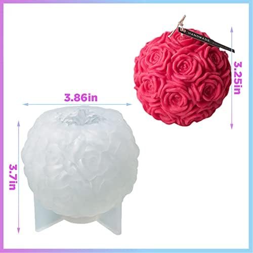 תבניות נרות גדולות של כדור ורד גדול, תבניות סיליקון פרח ורד תלת מימדי, תבניות סבון ארומות רומנטיות תלת מימדיות