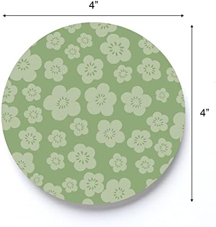 פיסטוק פרחוני ירוק 4 x 4 סופג קרמיקה עגולה חבילה של 4