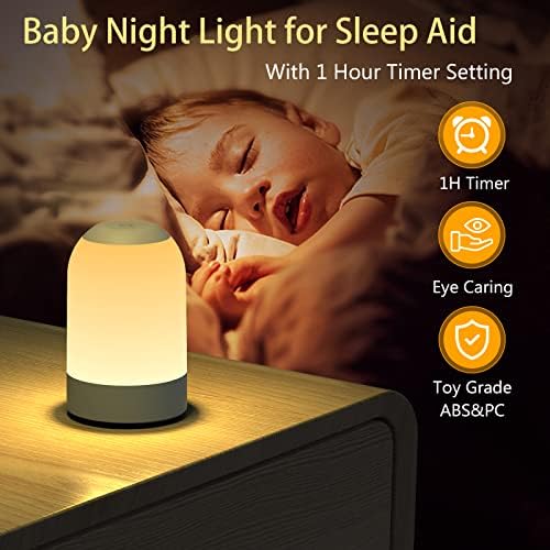 מנורת לילה לתינוק קני לילדים, מנורת מגע לד, מנורת משתלה עמעום ללא מדרגות עם טיימר, הנקה, החלפת חיתול, סיוע לשינה, אור