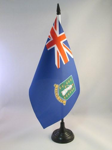דגל AZ דגל איי הבתולה הבריטי דגל 5 '' x 8 '' - דגל שולחן השולחן של האי הבתולה 21 x 14 סמ - מקל פלסטיק שחור ובסיס