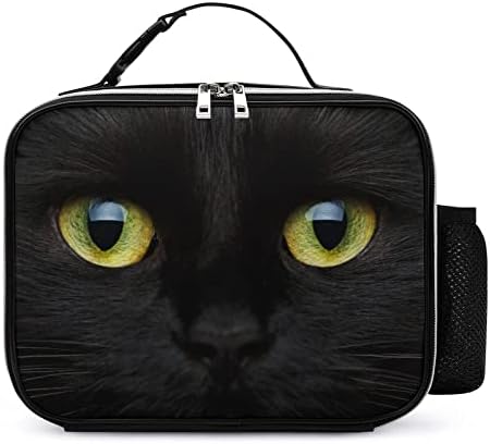 צהוב עיניים שחור חתול שקית אוכל מבודד הצהריים תיבת לשימוש חוזר הצהריים תיק עבור משרד עבודת נסיעות