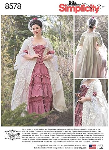 פשטות 8578 שמלת הנשים מהמאה ה -18 דפוס תפירה היסטורי של המאה ה -18, בגדלים 14-22