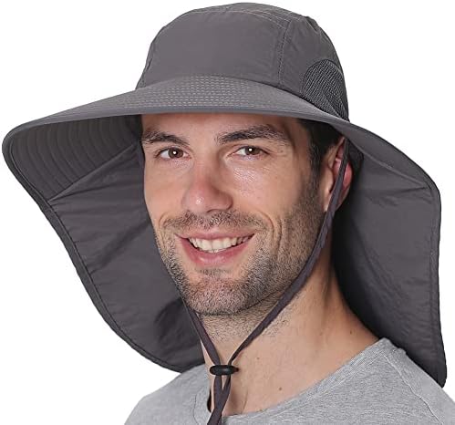 רחב שוליים שמש כובע עם צוואר דש, מתכוונן חיצוני 50 + הגנה ספארי כובע נשים גברים טיולים דיג כובע