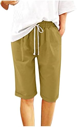 מכנסי ברמודה בקיץ לנשים 2023 כותנה טרנדית מכנסיים קצרים בברך קצרים מזדמנים אימון מותניים אלסטיים אתלטי מכנסיים קצרים ארוכים
