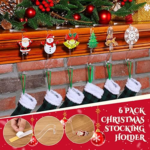 Blulu 6 PCS מחזיקי גרב לחג המולד למעטפת קולבי גרב אקריליים למנטל סנטה קלאוס שלג איילים איילים מחזיק גרב עץ חג המולד