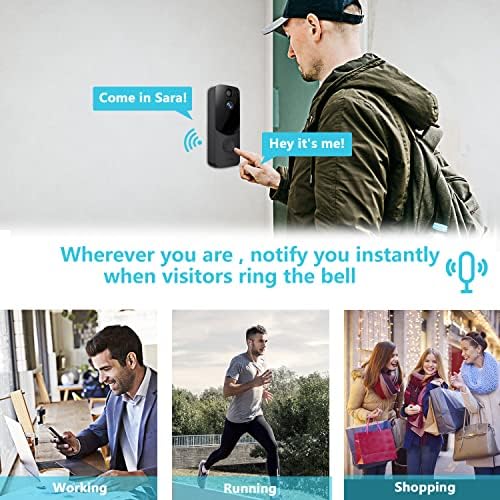 Geree Wireless Wifi מצלמת פעמון וידאו, פעמון דלת עם גילוי תנועה אנושי, ראיית לילה, המופעלת על סוללה עם אודיו