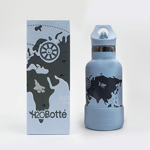 בקבוק מים לילדים H2OBOTTE לבית הספר - 12 OZ, לשימוש חוזר, מבודד דליפת נירוסטה בקבוק מים לשימוש חוזר לבנות, בנים